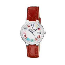 Red leather strap watch romain numerals and silver bezel by Elsa Lee