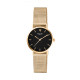 Thin watch in golden metal bracelet and black dial