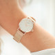 Thin watch with rose gold metal bracelet and white dial