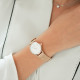 Thin watch with rose gold metal bracelet and white dial