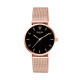 Montre simple cadran rond noir et bracelet rose gold par Elsa Lee Paris