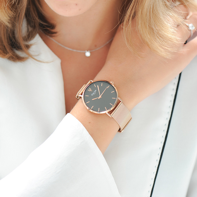 Montre noir et cheap rose gold