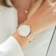 Montre design simple bracelet rose gold maille milanaise et cadran blanc sans chiffre 