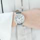 Dark Grey watch silver bezel and white dial with big numerals by Elsa Lee Paris 