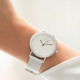 White dial watch with sparkling circle on dial and silver bracelet in Milanese Watch. Interchangeable leather bracelet free. 