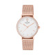 Montre cadran blanc cerclé de brillant avec bracelet rose gold en maille milanaise interchangeable avec un bracelet cuir offert