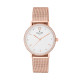 White dial watch with sparkling circle on dial and rose gold bracelet in Milanese Watch. Interchangeable leather bracelet free. 