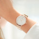 White dial watch with sparkling circle on dial and rose gold bracelet in Milanese Watch. Interchangeable leather bracelet free. 