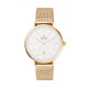 Clean style Golden Watch with white dial featuring day function and golden Milanese mesh bracelet interchangeable