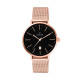 Montre épuré cadran noir fonction date et bracelet interchangeable Rose gold en maille milanaise. Bracelet cuir offert 