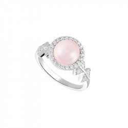 Bague perle rose et losanges en argent 925 par Elsa Lee