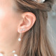 Silver drop earrings with its dangling white pearls and silver chain by Elsa Lee Paris 