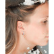 Elsa Lee Paris sterling silver earrings, hoop earrings covered by two lines of diamond cut clear Cubic Zirconia
