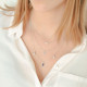 Sapphire color triple chain necklace cut in dropand silver by Elsa Lee Paris