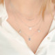 Sapphire color triple chain necklace cut in dropand silver by Elsa Lee Paris