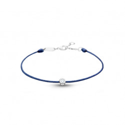 Clear Spirit bracelet from Elsa Lee Paris: one close set Cubic Zirconia 0,2ct on a blue cotton waxed lace