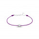 Clear Spirit bracelet from Elsa Lee Paris: one close set Cubic Zirconia 0,2ct on a purple cotton waxed lace