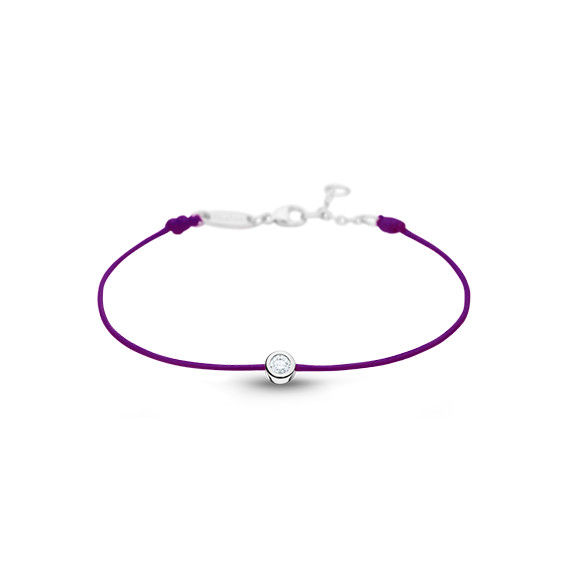 Bracelet Clear Spirit Elsa Lee Paris, oxyde de Zirconium serti clos sur cordon ciré violet