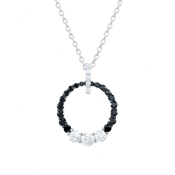 Coller noir et blanc cercle rond en argent 925 par Elsa Lee Paris 