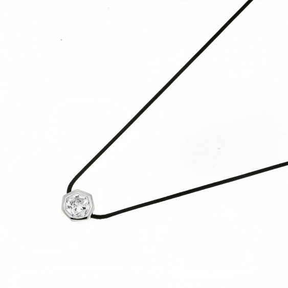 Collier cordon noir solitaire Heptagone argent