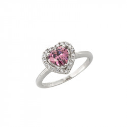 Bague en Argent 925 , motif coeur, pierre rose au centre, entourée de 20 oxydes de Zirconium incolores