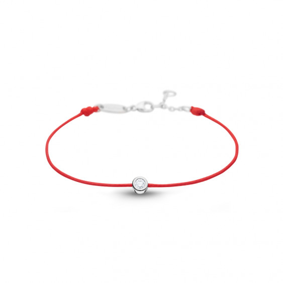 Bracelet Clear Spirit Elsa Lee Paris, oxyde de Zirconium serti clos sur cordon ciré rouge