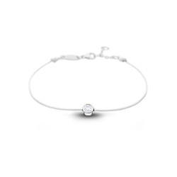 Clear Spirit bracelet from Elsa Lee Paris: one close set Cubic Zirconia on a black cotton waxed lace