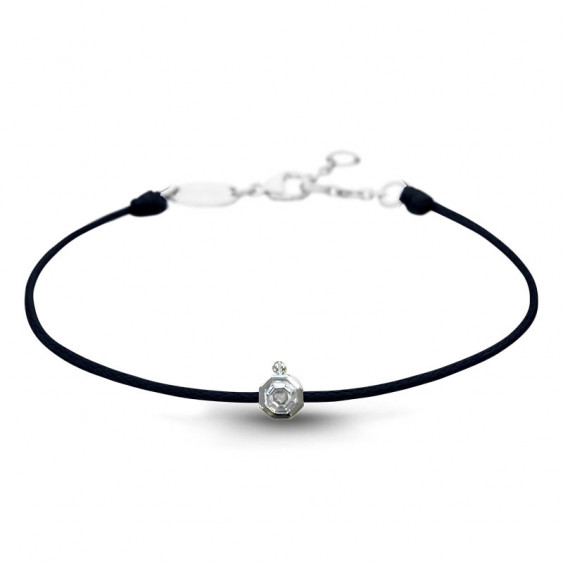 Bracelet Elsa Lee Paris, modèle Dôme, avec oxyde de Zirconium serti griffe sur cordon en coton noir