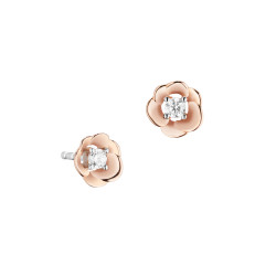 Elsa Lee Paris - Boucles d'oreilles en argent rhodié 925 dorure rose, motif fleur rose, 2 oxydes de zirconium 2,5mm 0,22ct serti