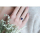Sapphire blue oval cut 3 row paved silver ring by Elsa Lee PARIS traditional design