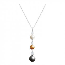 Collier Elsa Lee Paris, en argent 925 et perles de couleurs grise, blanche et ocre avec oxydes de Zirconium