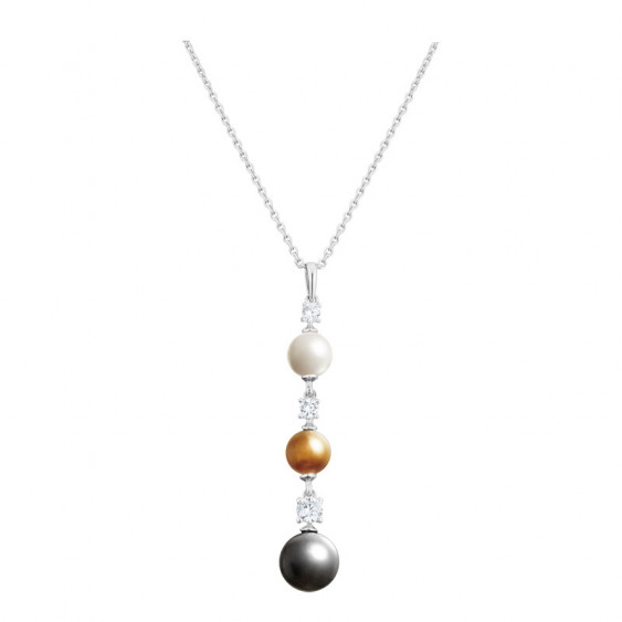 Collier Elsa Lee Paris, en argent 925 et perles de couleurs grise, blanche et ocre avec oxydes de Zirconium