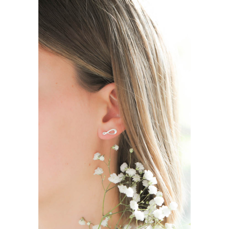 Boucles d'oreilles fantaisie signe infini en argent rhodié