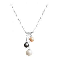 Elsa Lee Paris sterling silver necklace with 3 grey, white and gold pearls and 5 clear Cubic Zirconia