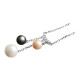 Elsa Lee Paris sterling silver necklace with 3 grey, white and gold pearls and 5 clear Cubic Zirconia