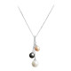 Elsa Lee Paris sterling silver necklace with 3 grey, white and gold pearls and 4 clear Cubic Zirconia