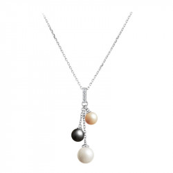 Elsa Lee Paris sterling silver necklace with 3 grey, white and gold pearls and 4 clear Cubic Zirconia