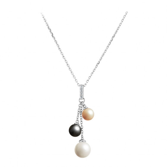 Collier Elsa Lee Paris, en argent 925 et perles de couleurs grise, blanche et ocre avec oxydes de Zirconium