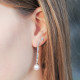 Dangling silver earrings with river of tapered baguette cut stone and pink pearls - silver jewellery collection by Elsa Lee Pari