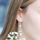 Boucles d'oreilles earjacket 2en1 en argent et perles roses, puces design vague - Elsa Lee Paris