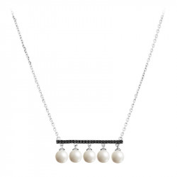Elsa Lee Paris sterling silver necklace with 5 white pearls and 22 black Cubic Zirconia