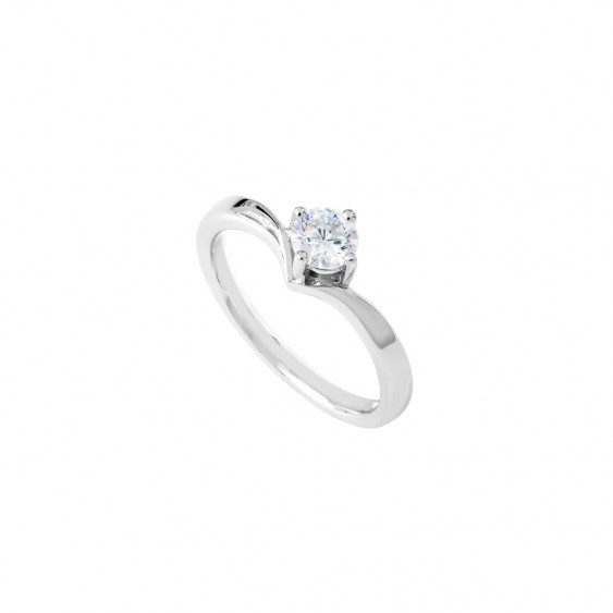 Silver Solitaire Ring V shape by Elsa Lee Paris - Tradition jewellery collection 