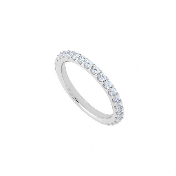 Half circle silver wedding ring with 21 cubics zirconia by Elsa Lee Paris 