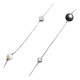 Elsa Lee Paris sterling silver long necklace,100cm with 8 clear Cubic Zirconia, 4 grey pearls and 4 white pearls