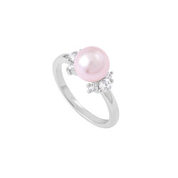 Bague en argent avec perle rose, entouré d'un pavage d'oxydes La Vie en Rose