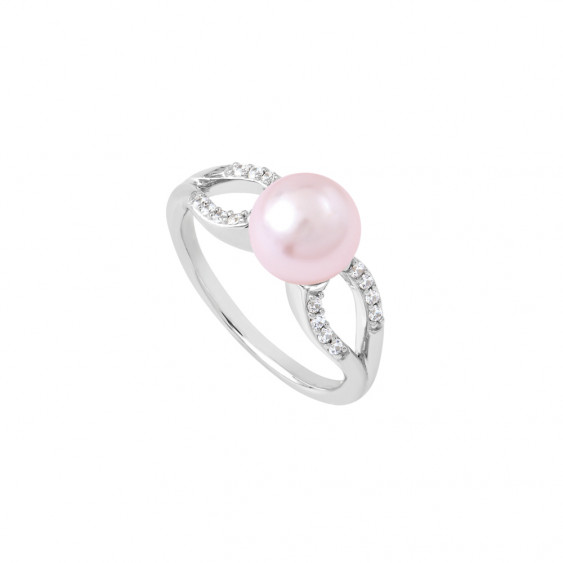 Pink pearl silver ring - contemporary design by Elsa Lee Paris 