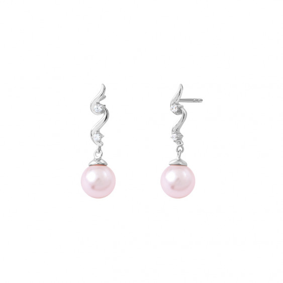 Silver Dangling earrings with soft pink pearls from the silver jewelry collection La Vie en rose