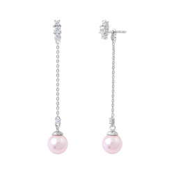 Boucles d'oreilles pendantes en argent avec chaînette et perles roses La Vie en Rose