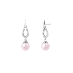 Boucles d'oreilles pendantes perles roses design tradition goutte d'eau de la collection de bijoux argent La vie en rose par Els