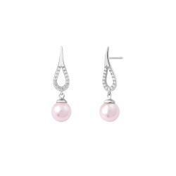Silver dangling earrings pink pearls traditional design by Elsa Lee Paris 